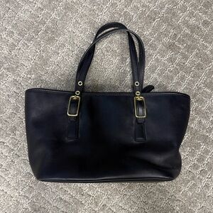 Coach vintage black leather small zip top satchel gold hardware